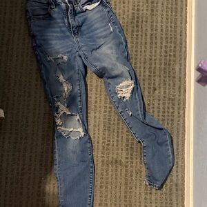 American Eagle Outfitters Ripped Blue Skinny Jeans